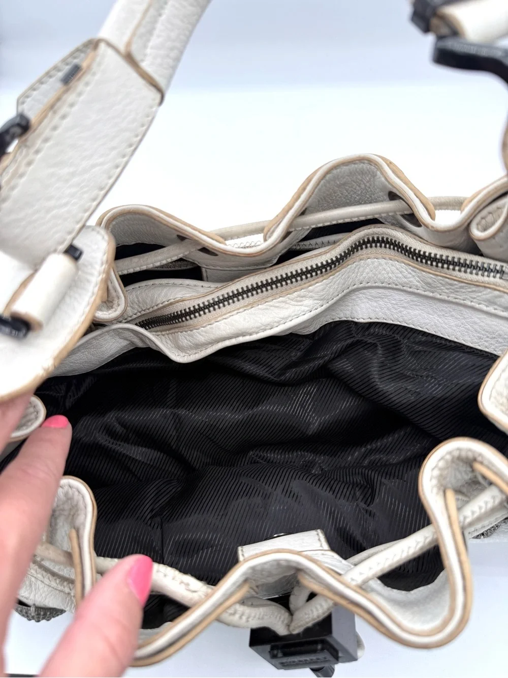 Burberry White Leather Studded Warrior Bag